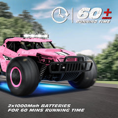 Tecnock Pink RC Car LED headlights improve visibility during dusk play.