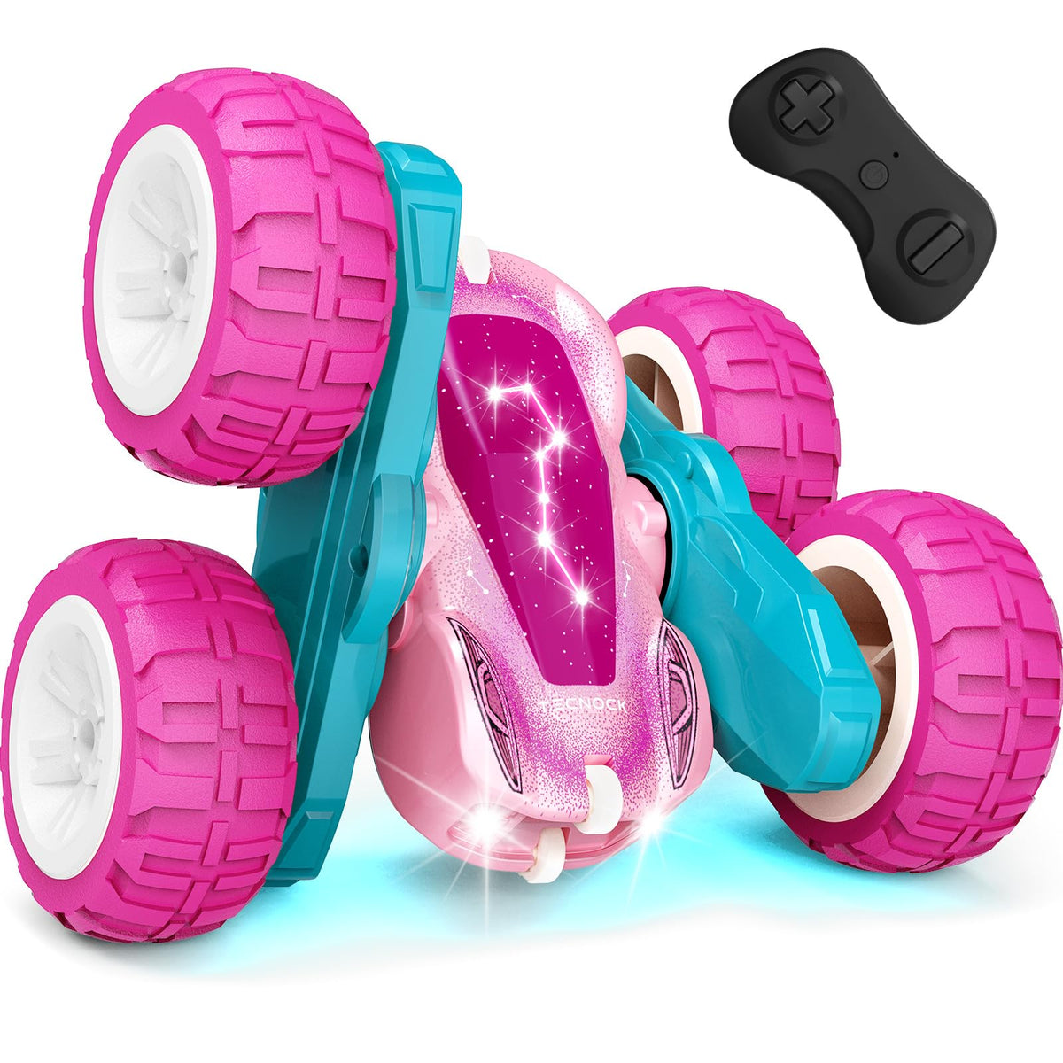 Tecnock pink remote control car with USB-C charging for fast, convenient recharges.