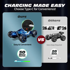 Tecnock RC car side view highlights textured body for enhanced grip on varied surfaces