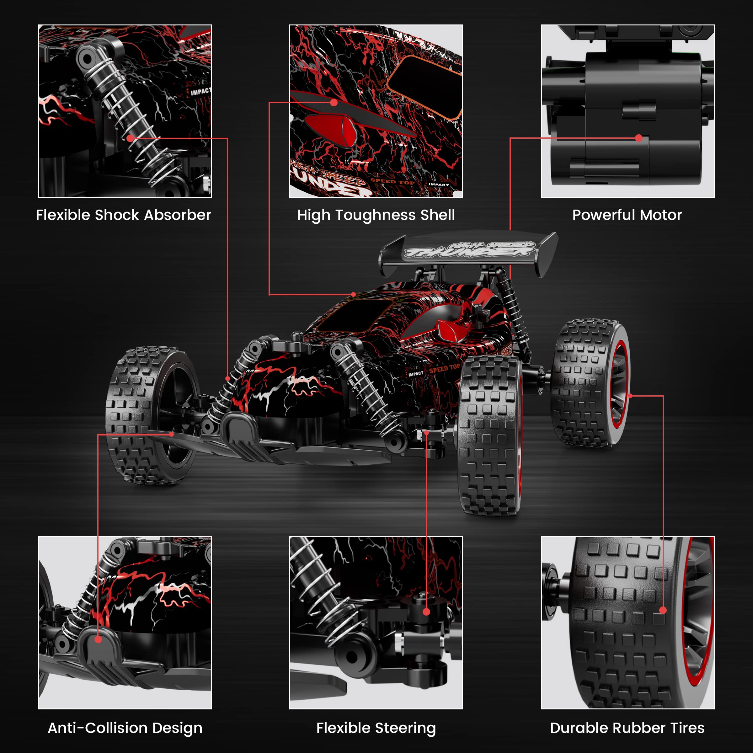 Tecnock RC car driving at up to 20 km/h on a surface.