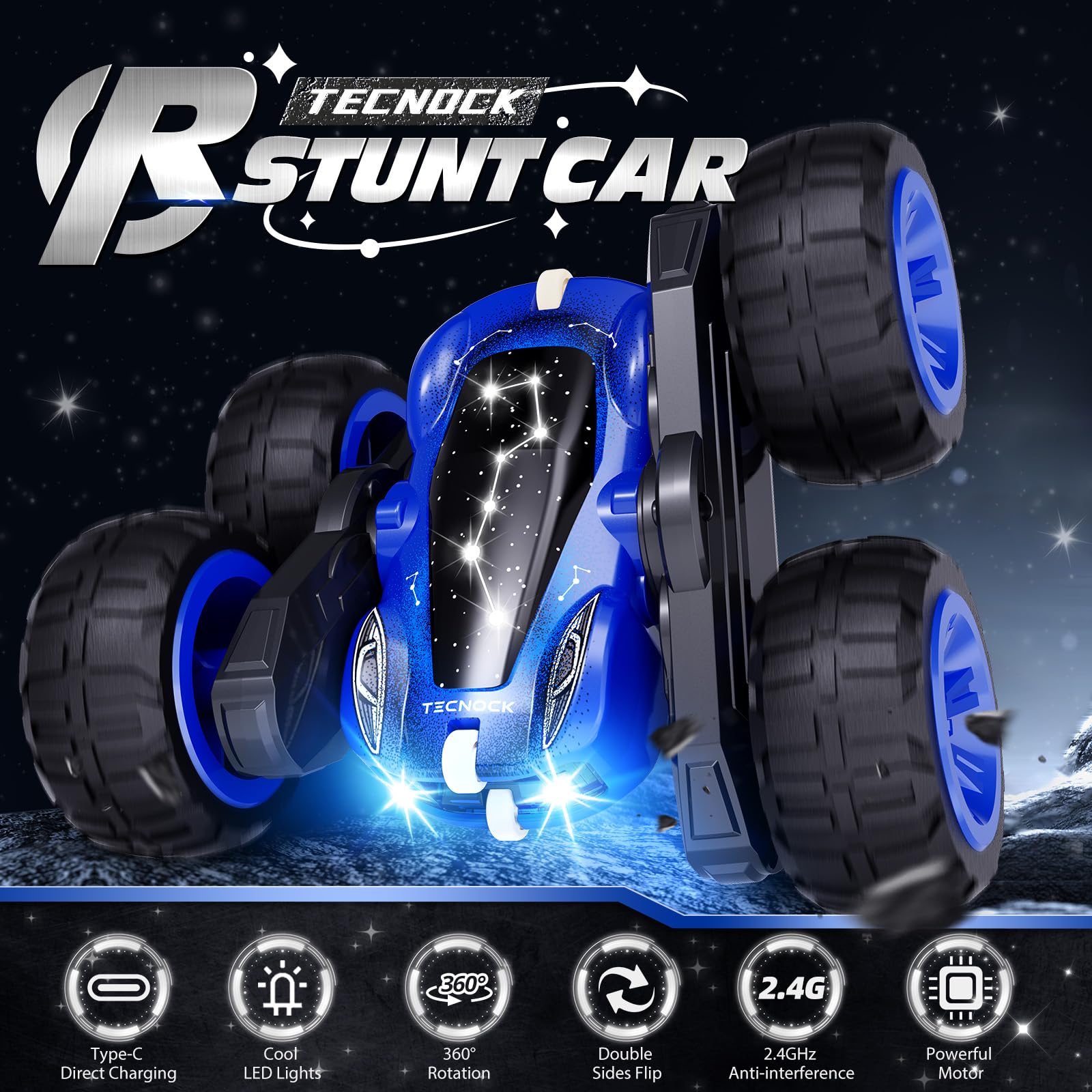 Tecnock RC car with LED lights for glow during night driving.