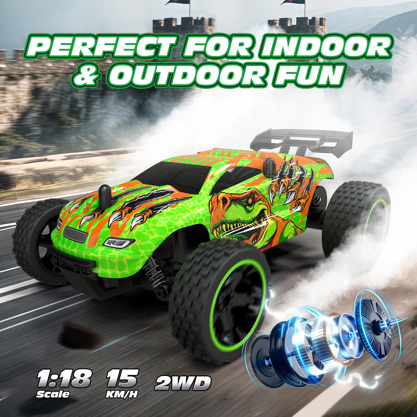 Tecnock RC car features a durable, shock-resistant chassis for active kids.