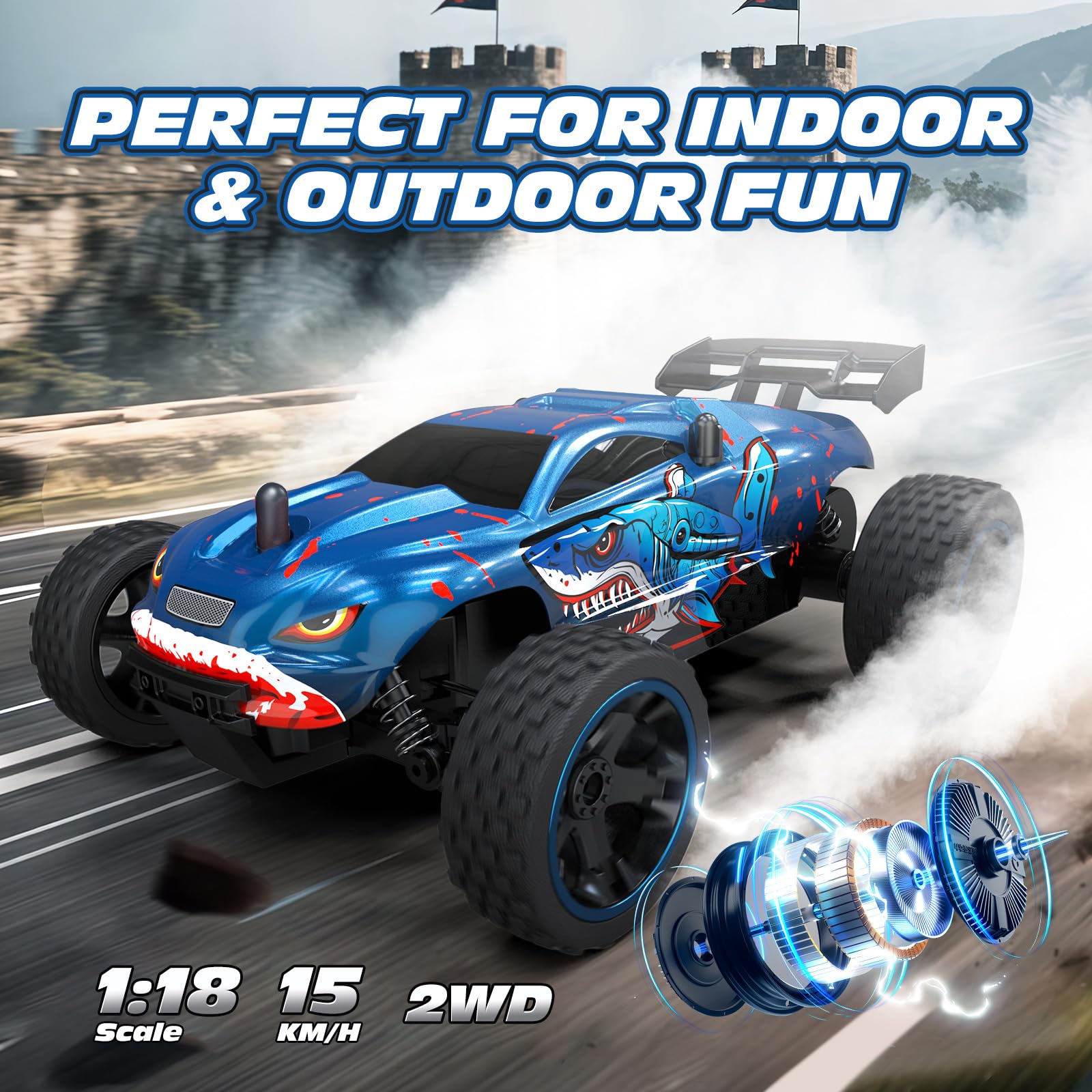 Tecnock RC car USB-C charging port highlights easy recharge without battery removal