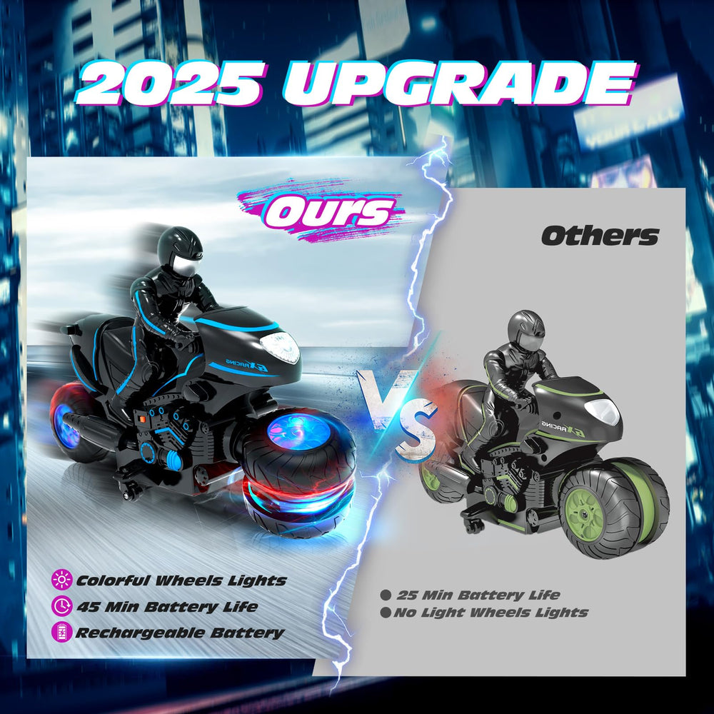 Tecnock RC Motorcycle's durable body withstands bumps during playtime.