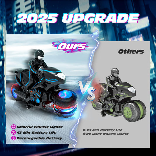 Tecnock RC Motorcycle's durable body withstands bumps during playtime.