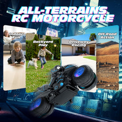 Tecnock RC Motorcycle uses 2.4GHz remote for easy multiplayer racing.