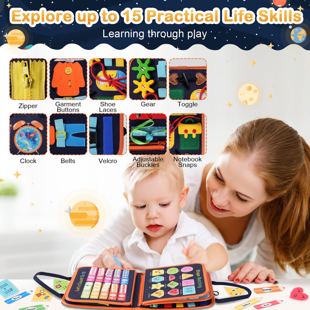 Teefrye Busy Book button push enhances finger dexterity for little hands