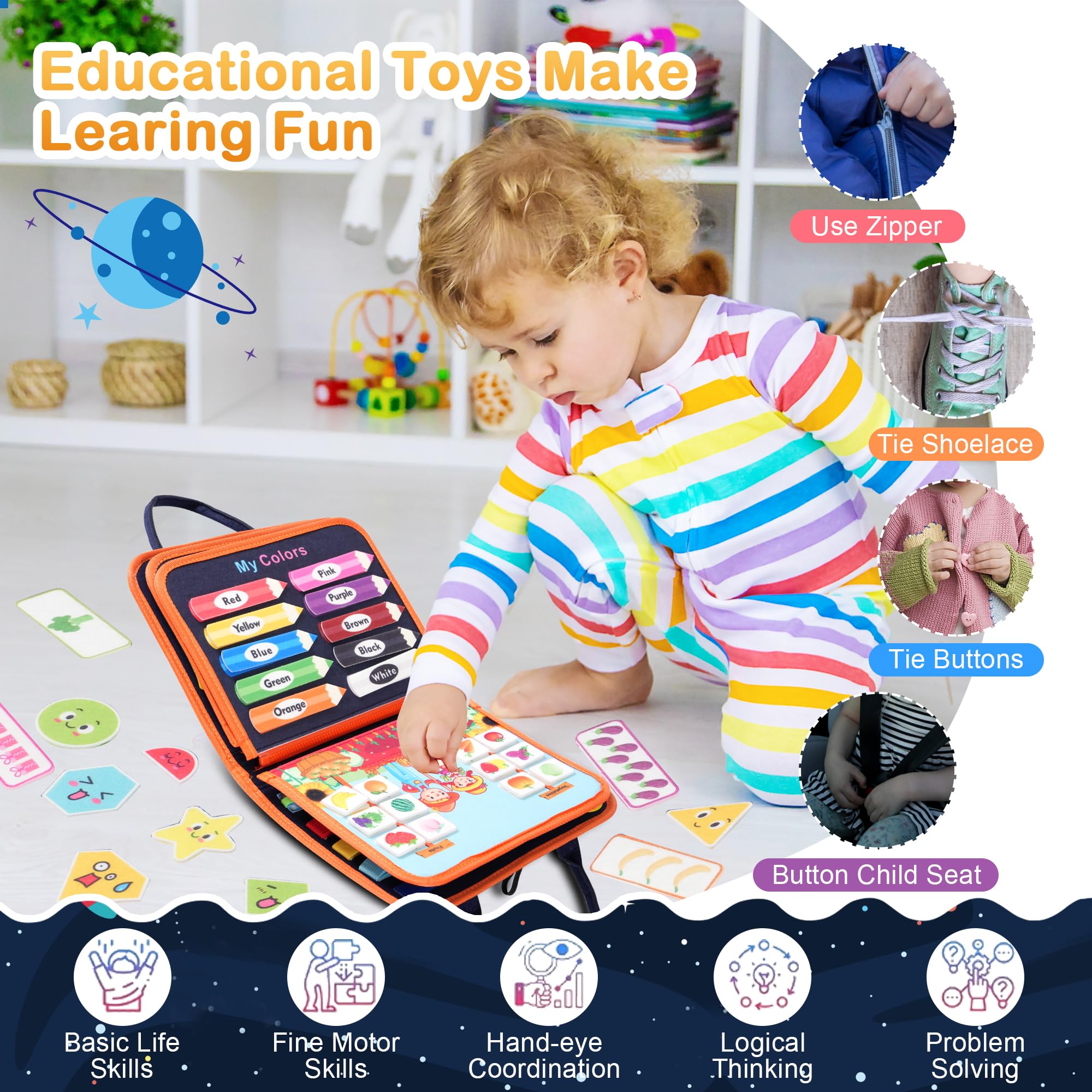 Teefrye Busy Book gear learning encourages problem solving with rotating cogs