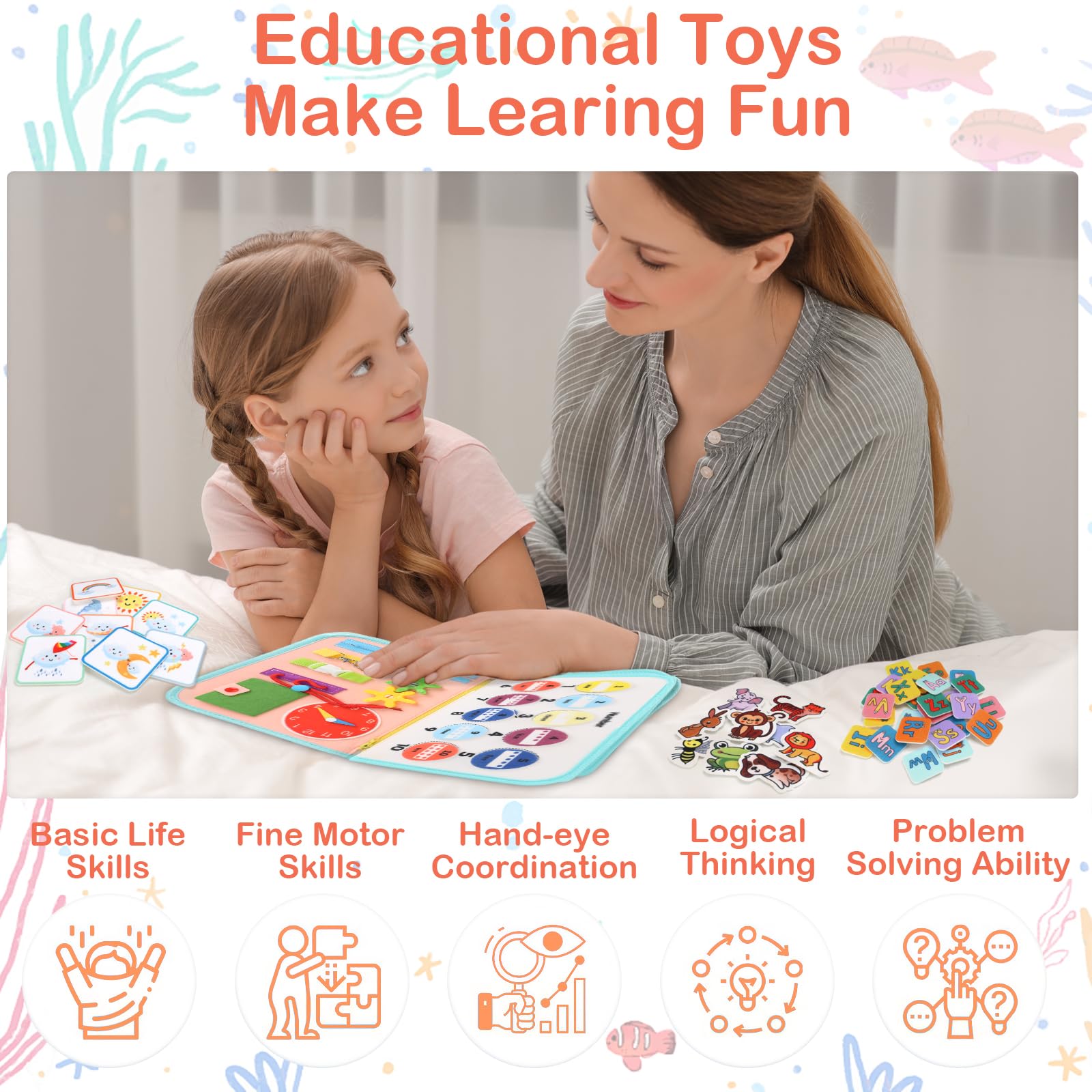 Teefrye busy board pages with alphabet and numbers for early learning