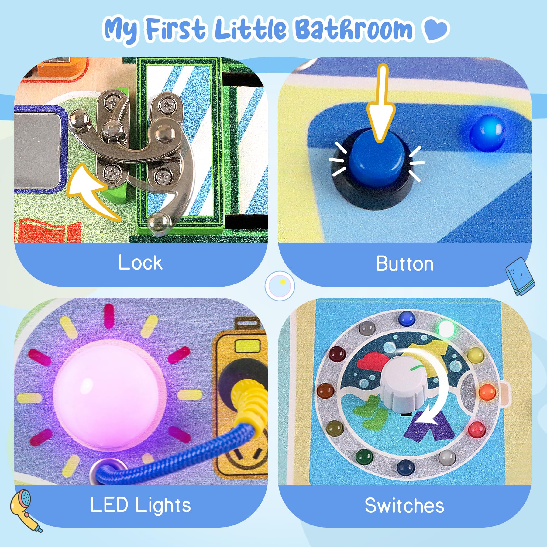 Teekdeer Busy Board buttons and gears improve fine motor control.