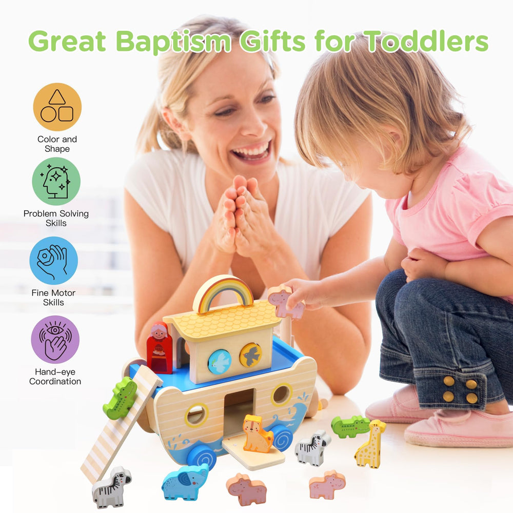 Teekdeer Noahs Ark Toy Pull Rope invites active, cooperative pretend journeys.