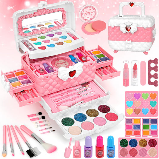 Teensymic kids makeup kit open case showing organized 54-in-1 play set