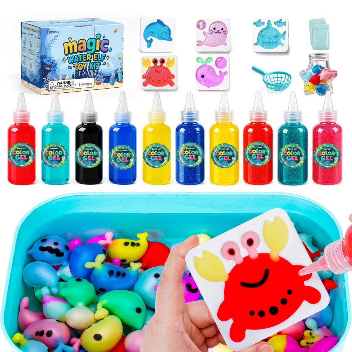 Teexpert Magic Water Elf Kit glitter gels ready for sparkling, imaginative play at home.