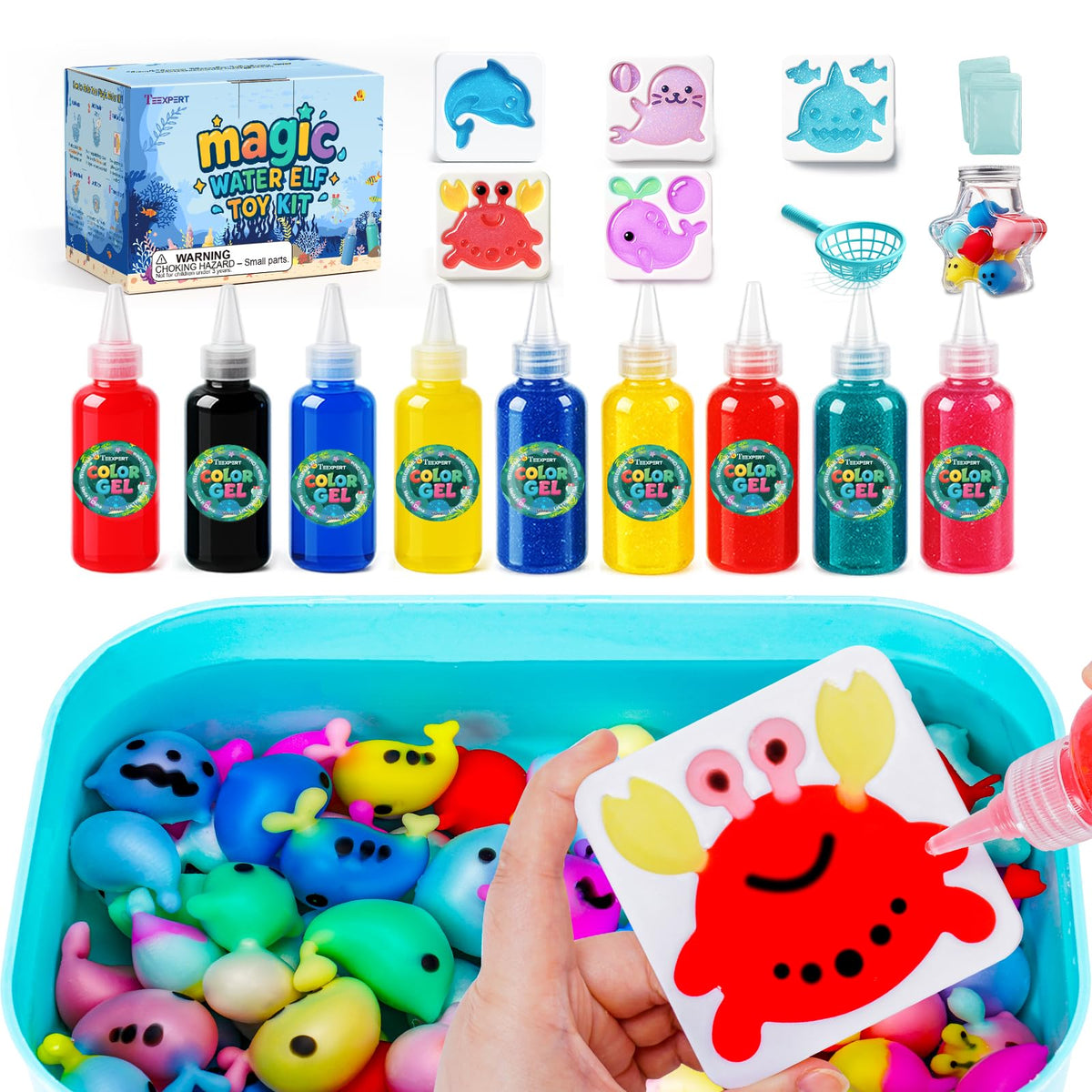 Teexpert Magic Water Elf Kit set with vibrant 3D water creatures for imaginative play