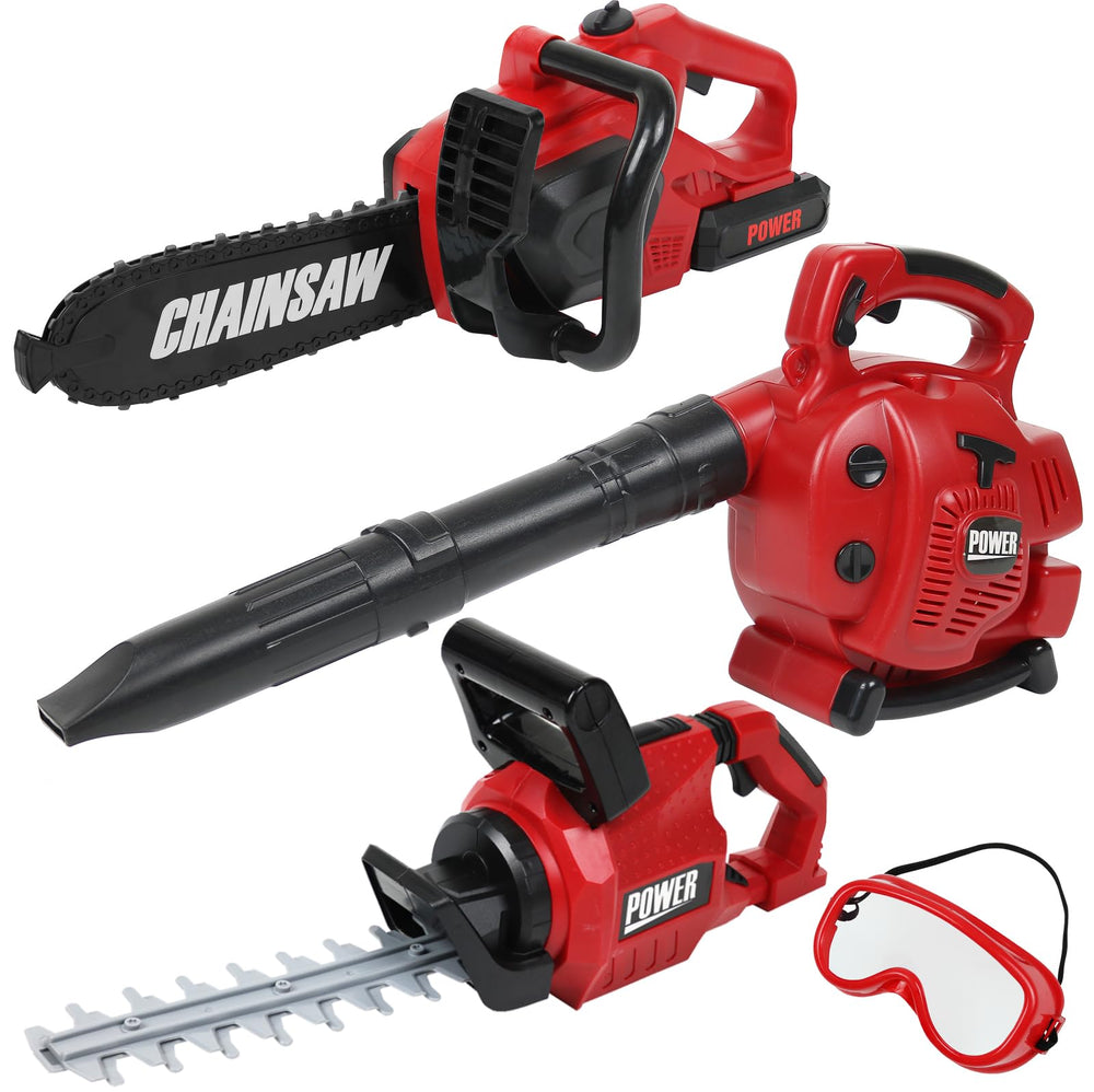 TeganPlay Power Garden Tools Set leaf blower in action for pretend play