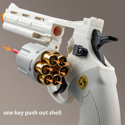 Tehoosen Revolver Toy with extended barrel showcases longer range in play.