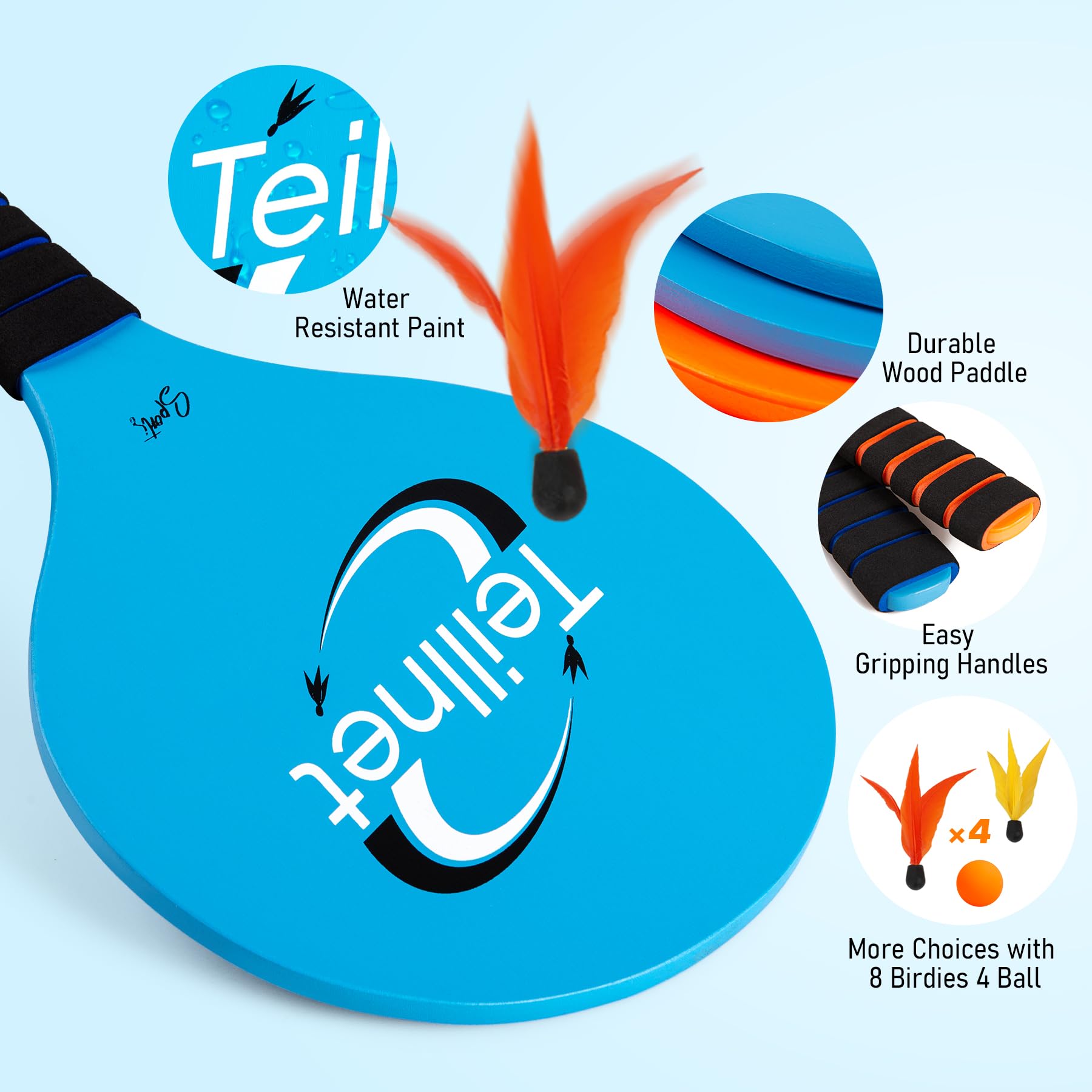 TEILLNET Paddle Ball Set balls and birdies for fast and slow rounds