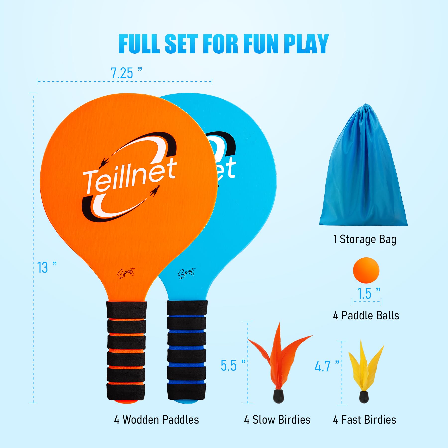 TEILLNET Paddle Ball Set carrying bag for easy storage and transport