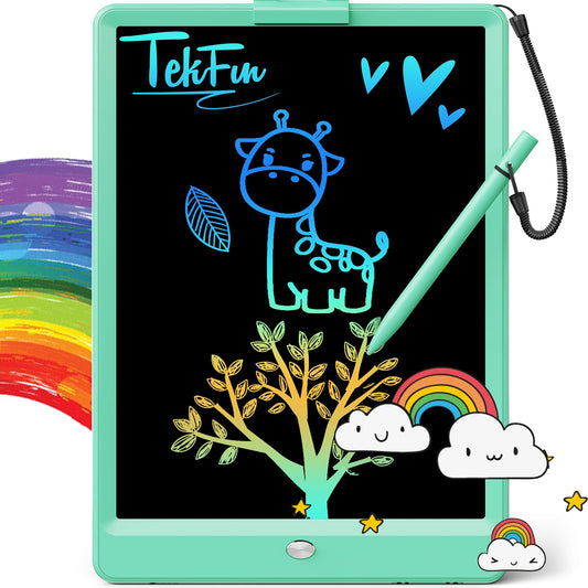 TEKFUN 10-inch LCD writing tablet in green offers a mess-free drawing space for kids.