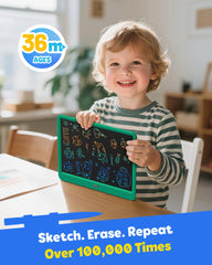 TEKFUN green LCD doodle display showing colorful drawing for creativity