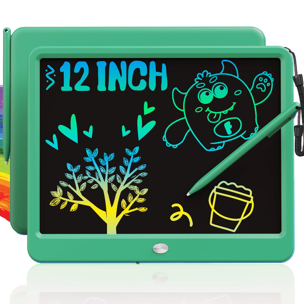 TEKFUN 12-Inch LCD writing tablet green front view for kids' doodles