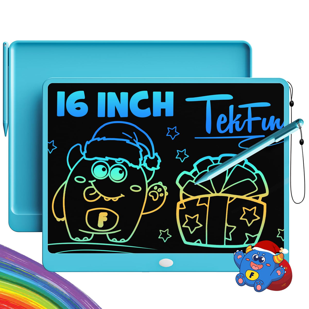 TEKFUN 16-inch LCD writing tablet with blue frame provides large doodling space.