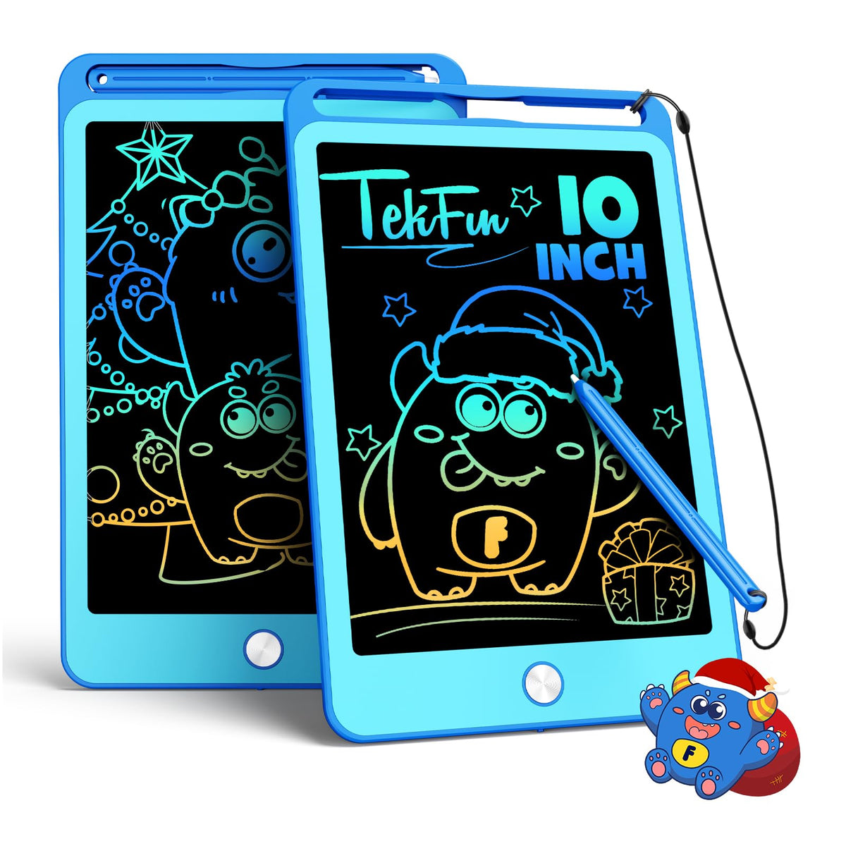 TEKFUN 2pack 10inch doodle board blue lanyard; on-the-go drawing with secure stylus.