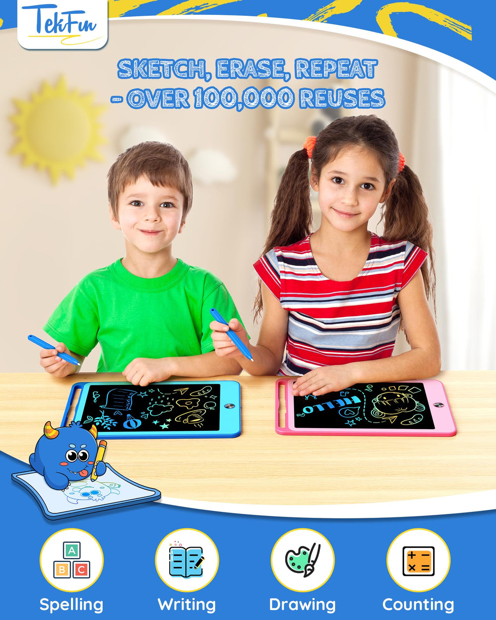 Side view of TEKFUN doodle board showing compact, lightweight design for kids