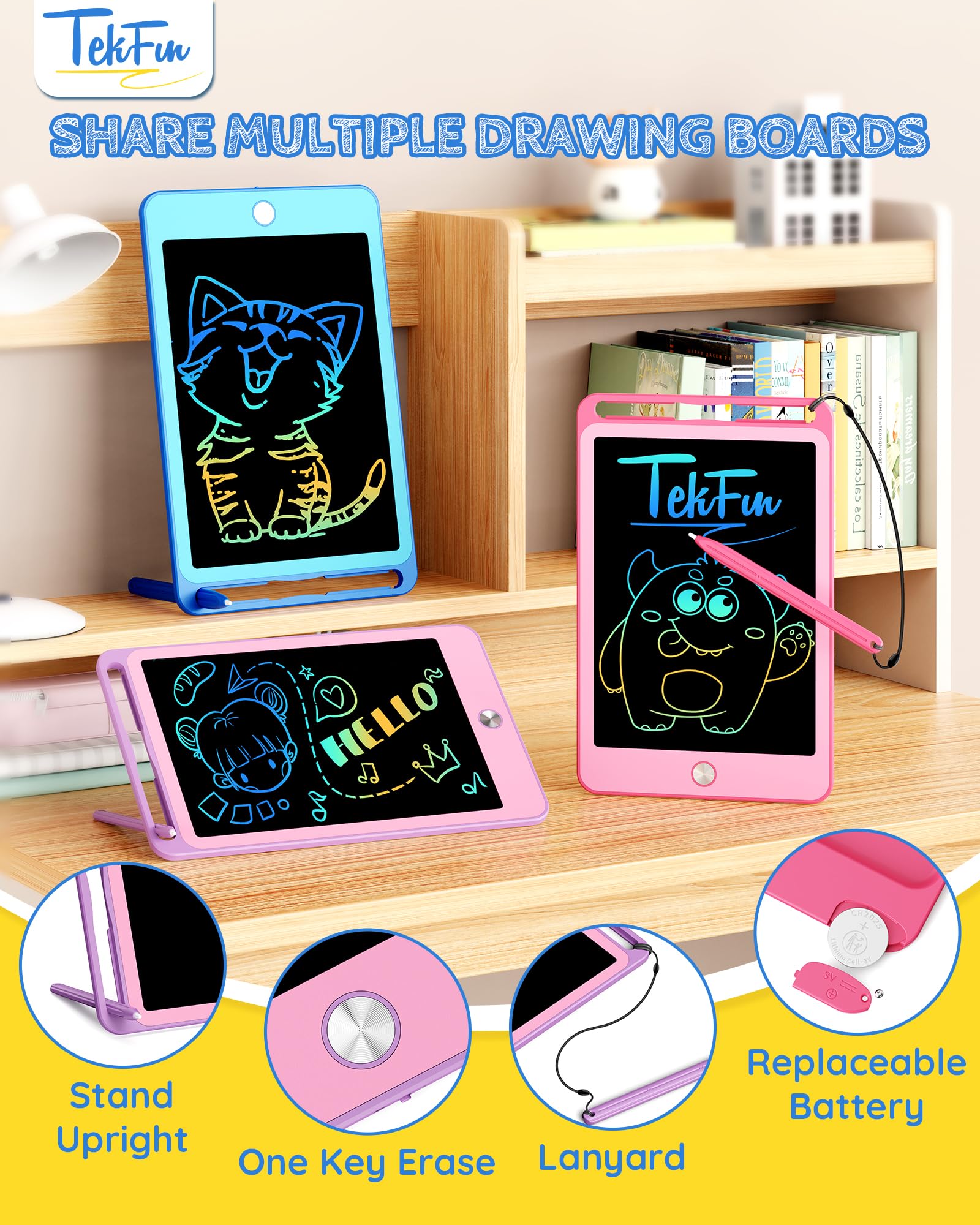 TEKFUN purple 8.5-inch LCD tablet supports creative learning anywhere.