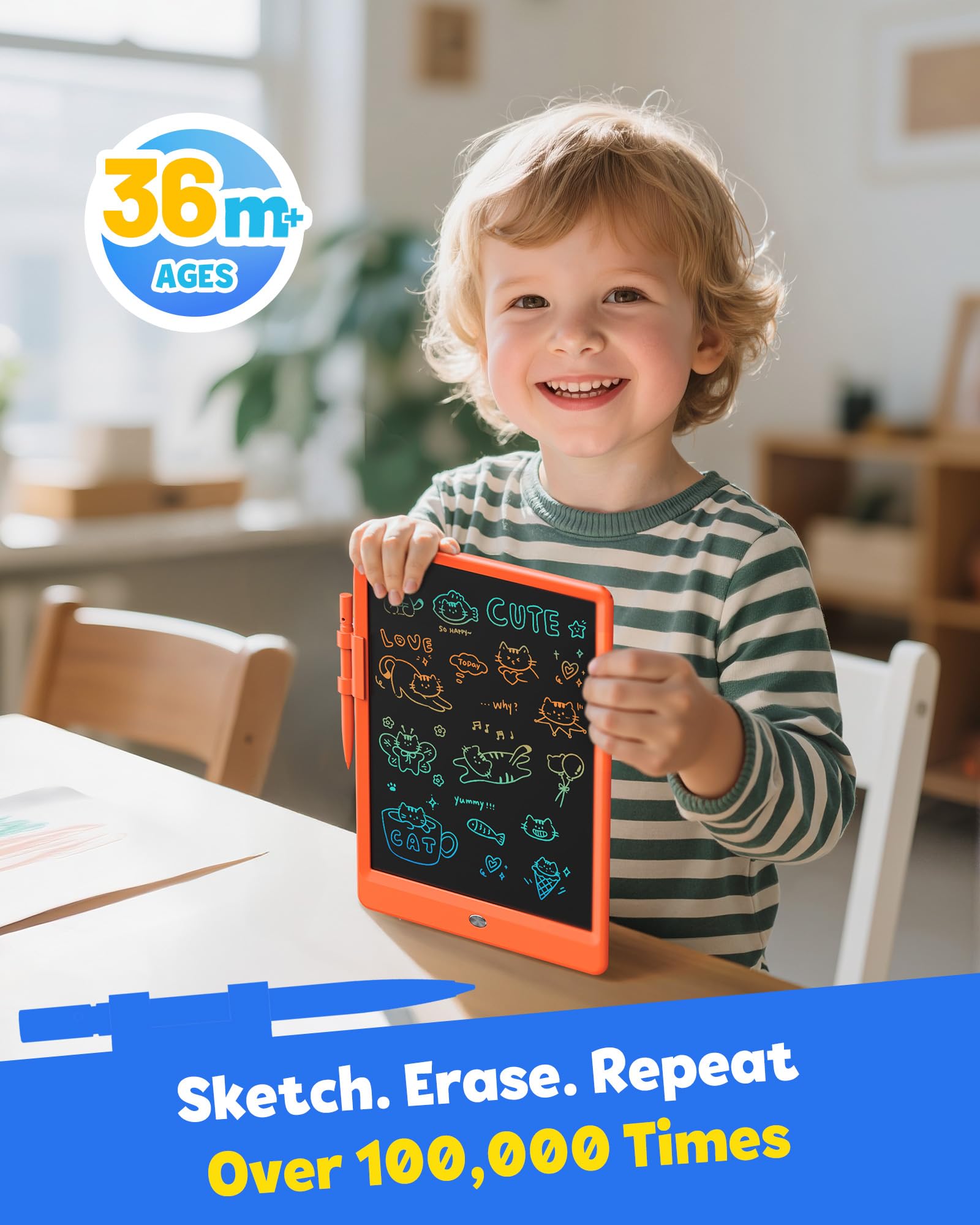 TEKFUN doodle board with color screen for vibrant, eye-friendly sketches.
