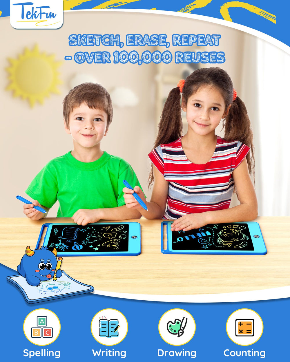 TEKFUN erase button clear screen for quick, mess-free resets.
