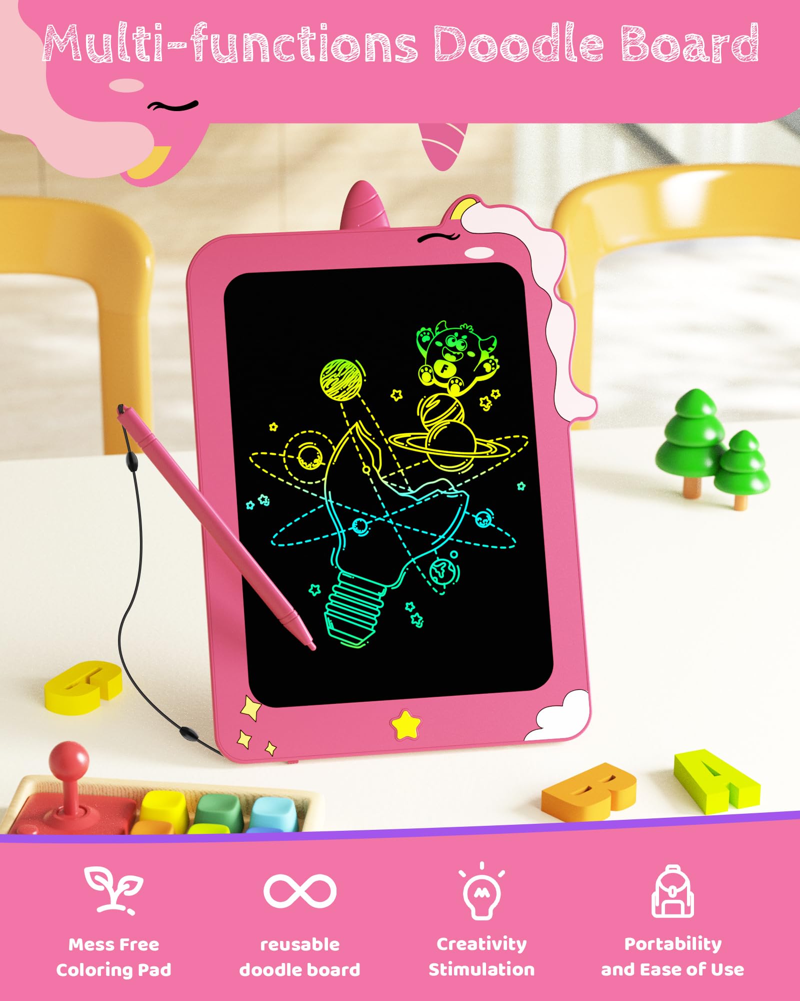 TEKFUN erase button clears the screen for quick resets during play.