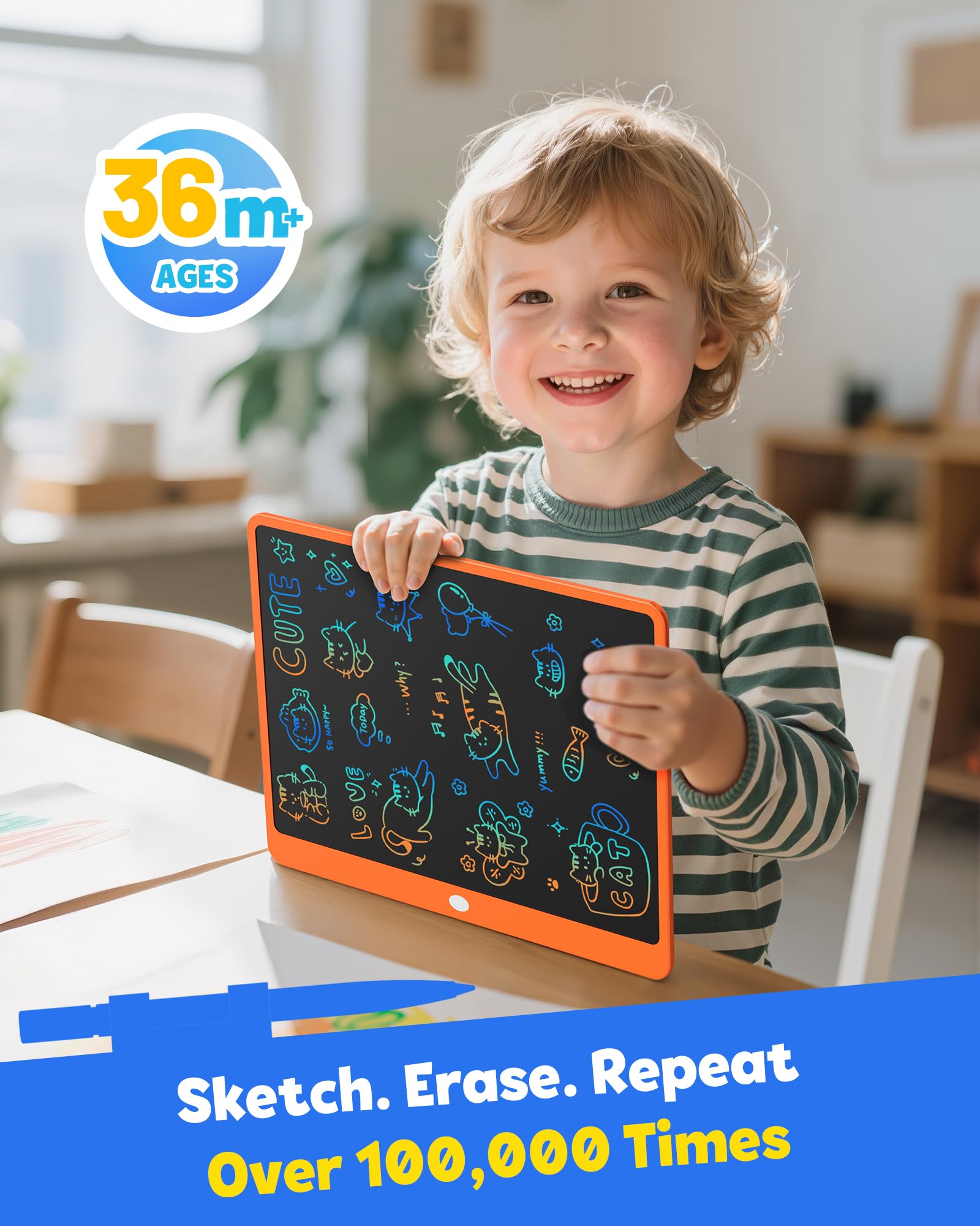 TEKFUN large drawing pad for kids, ideal for drawing, alphabet practice, and imagination.