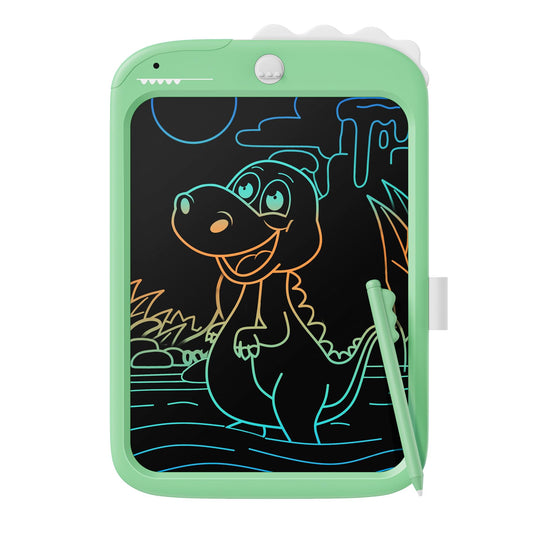 TEKFUN 10-inch green dinosaur doodle board side view for portability