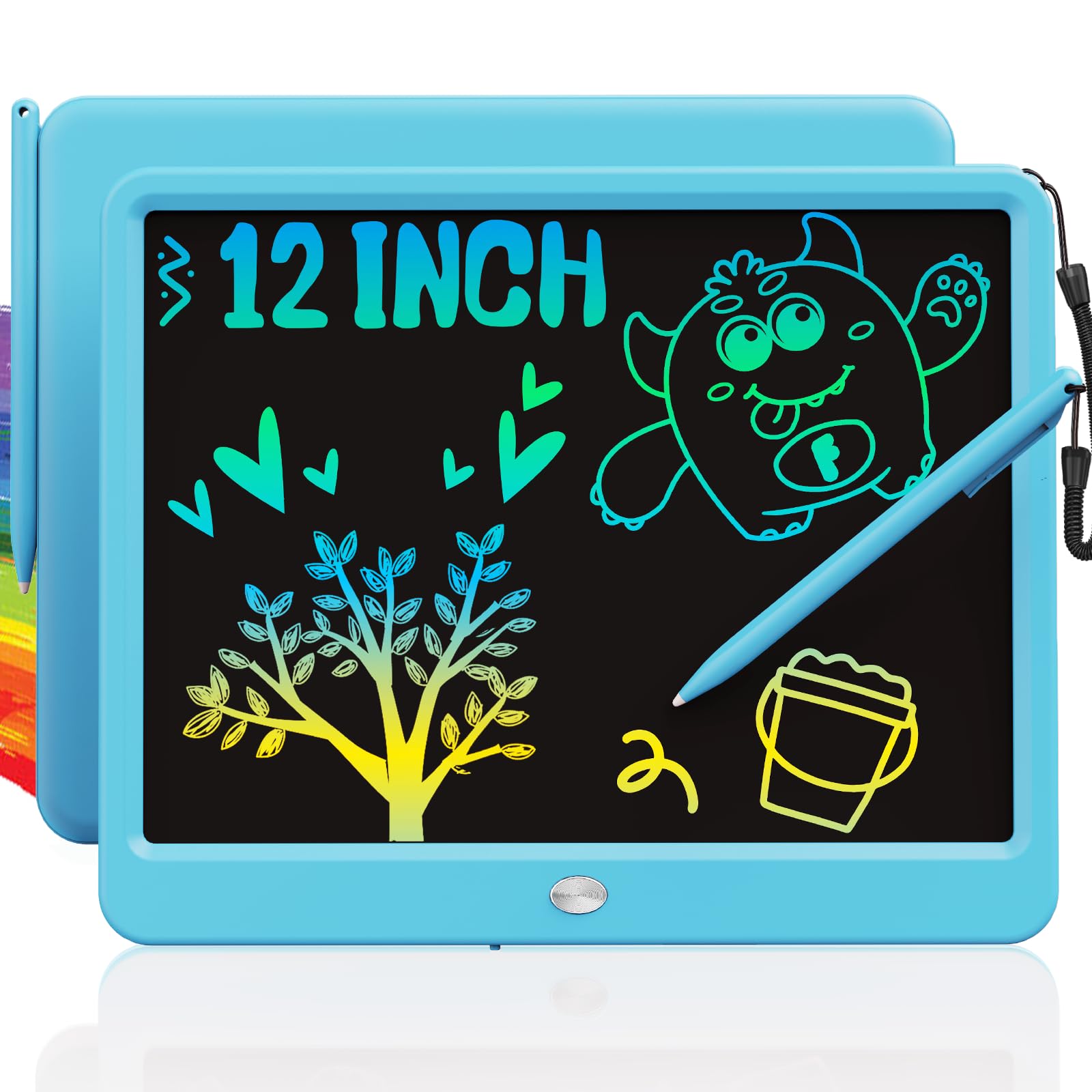 TEKFUN LCD writing tablet 12-inch blue front view for doodling on the go
