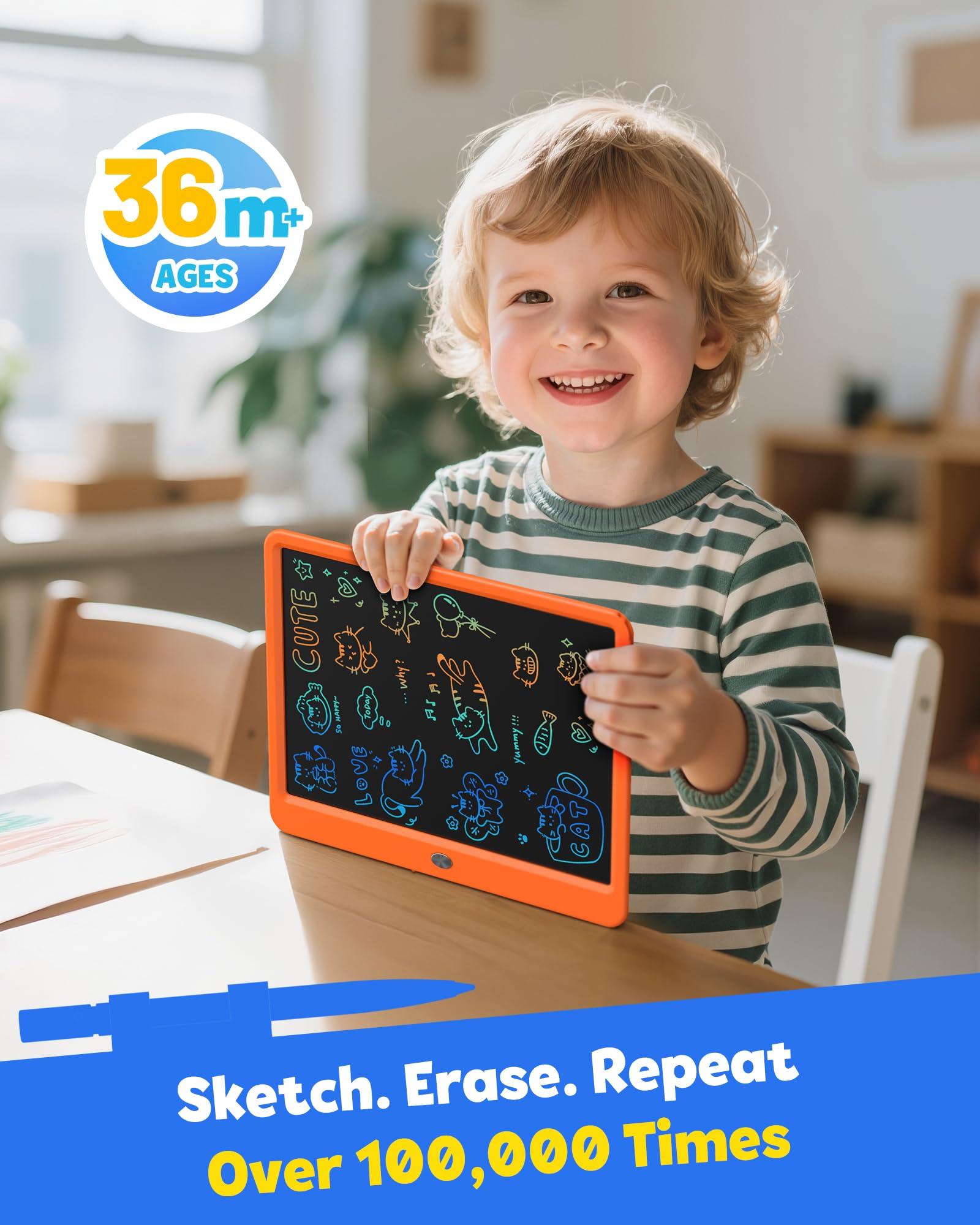 TEKFUN LCD Writing Tablet 12-inch colorful doodles area invites kids to express with bright strokes