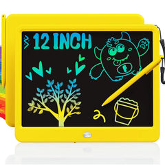 TEKFUN 12-inch LCD writing tablet front view with attached stylus for doodling.