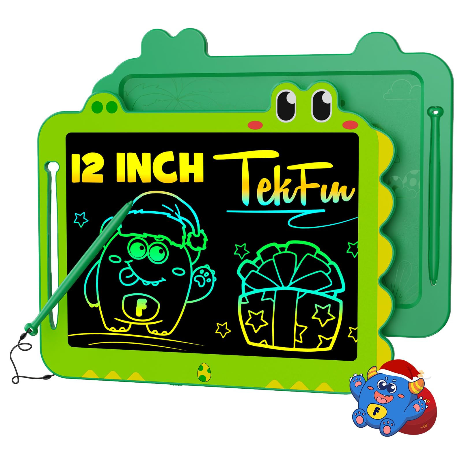 TEKFUN 12 inch green LCD writing tablet front view for doodling and learning