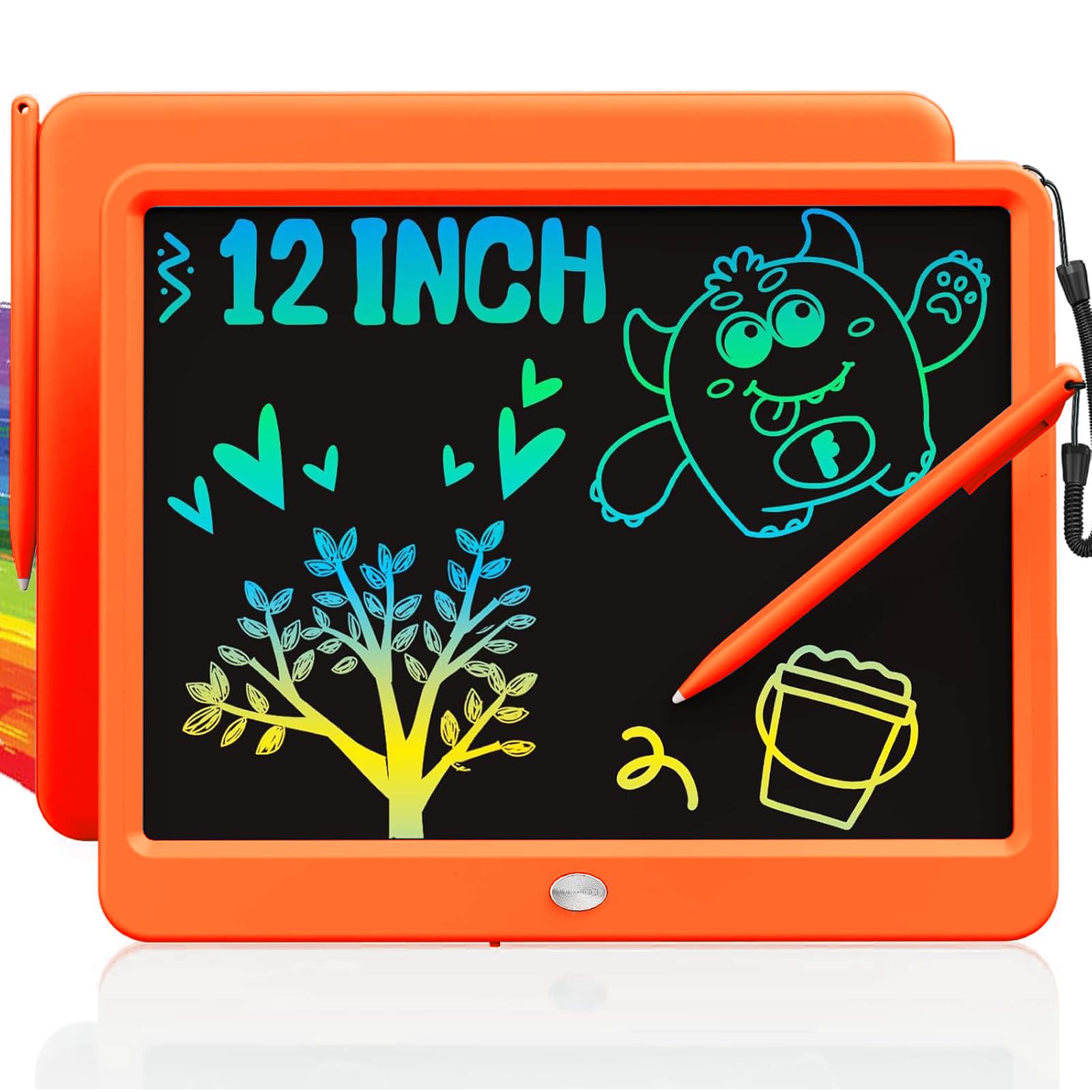 TEKFUN LCD Writing Tablet 12-inch orange front view enables mess-free doodling on the go