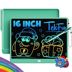 TEKFUN 16 inch LCD writing tablet front view with green frame for family doodling