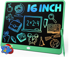 TEKFUN LCD writing tablet 16-inch green front view designed for creative play.