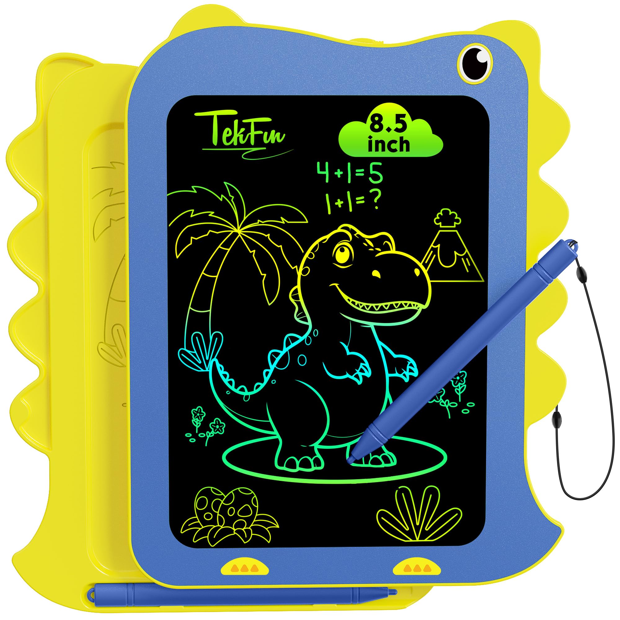 TEKFUN LCD Writing Tablet 8.5inch blue with dinosaur design encourages kids' doodles.