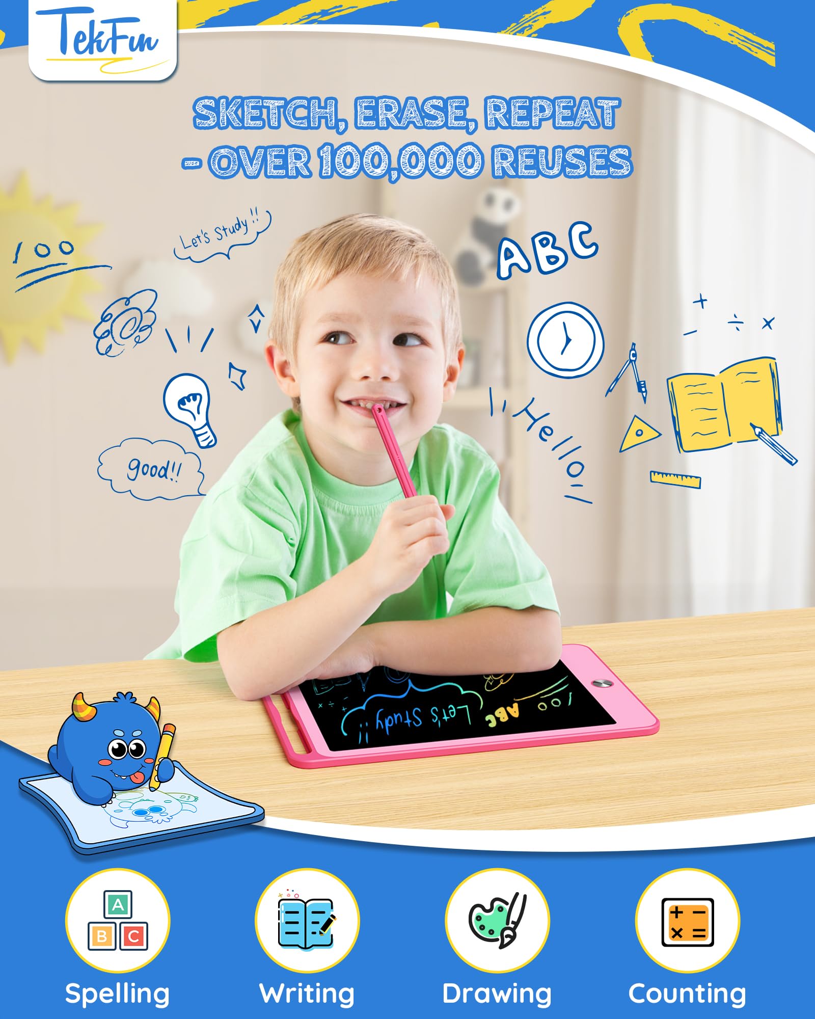 TEKFUN tablet with eye-friendly LCD minimizes glare during play.
