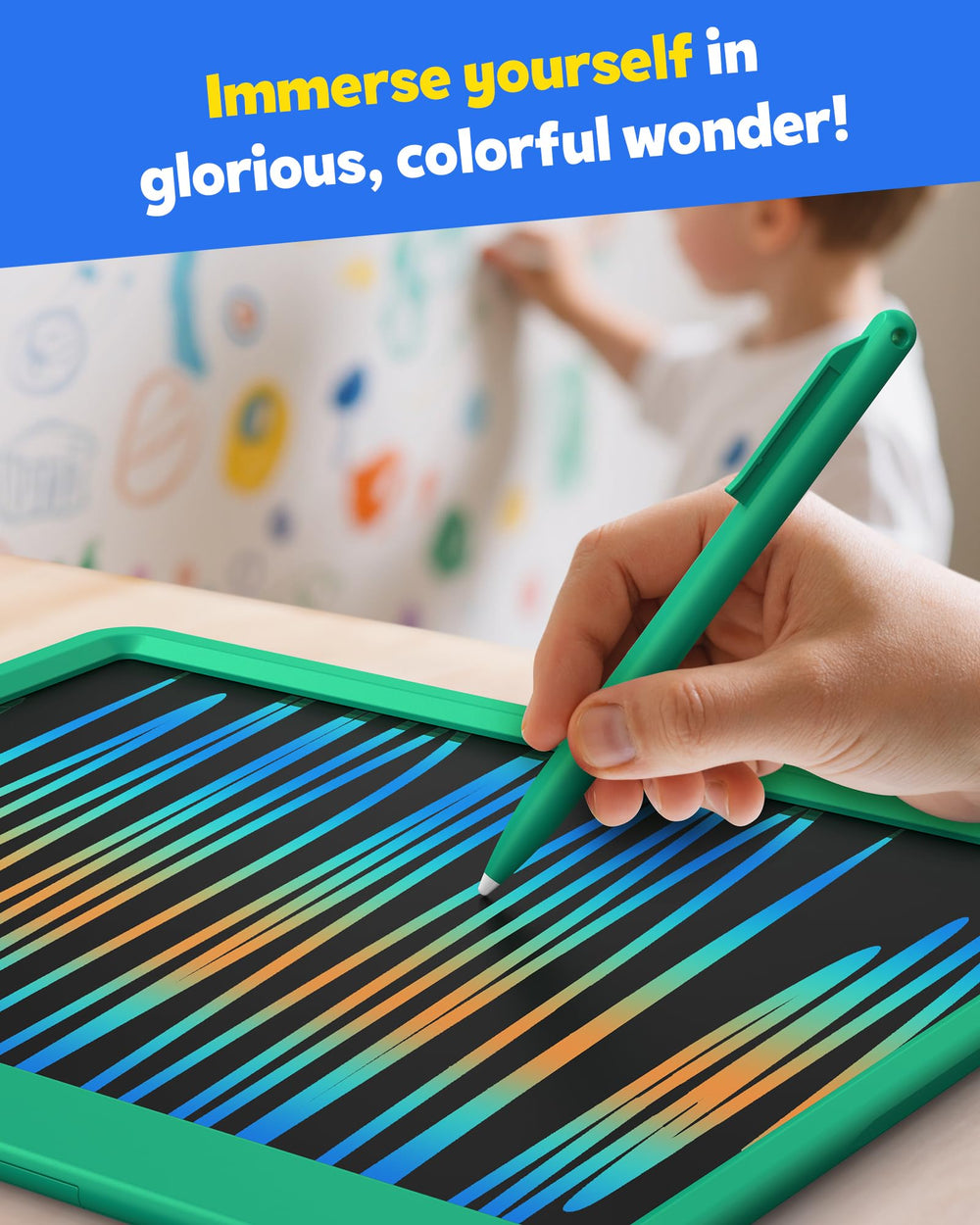TEKFUN green stylus writing on LCD screen for creativity