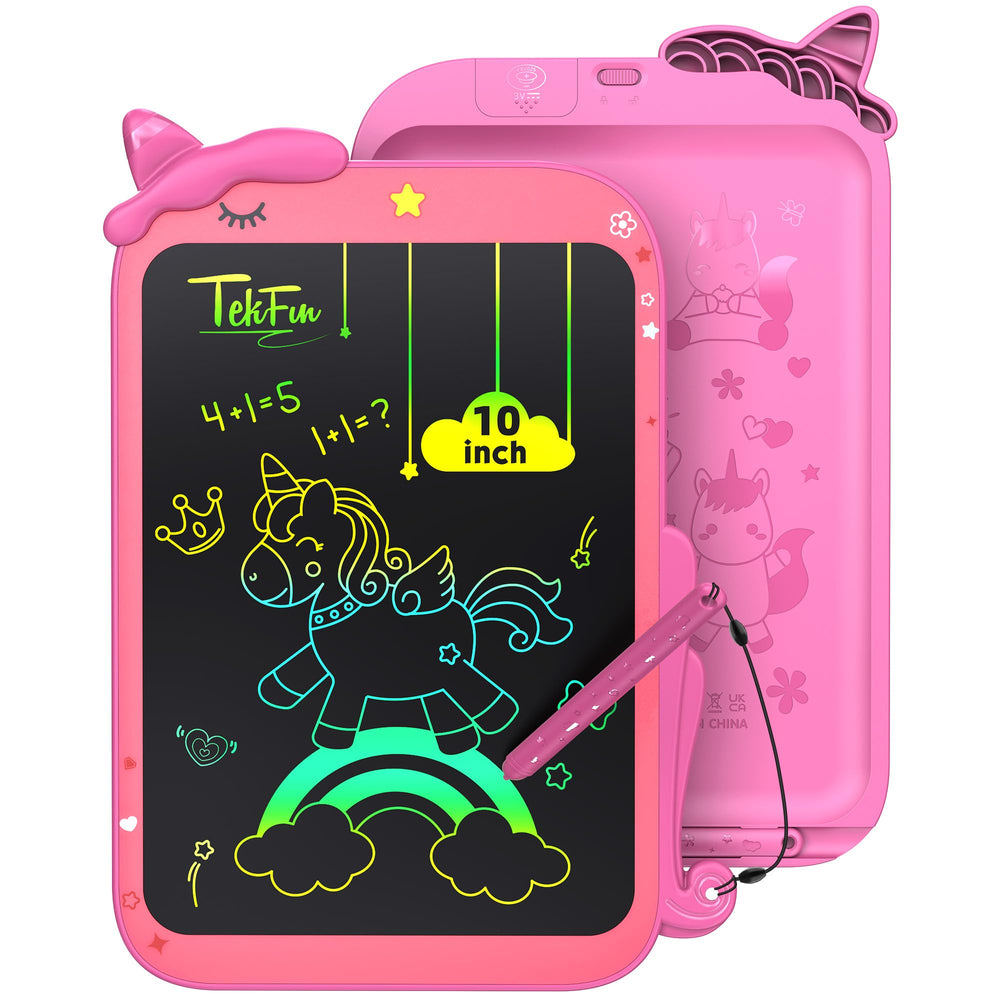 TEKFUN LCD writing tablet rosepink front view offers mess-free doodling for kids.