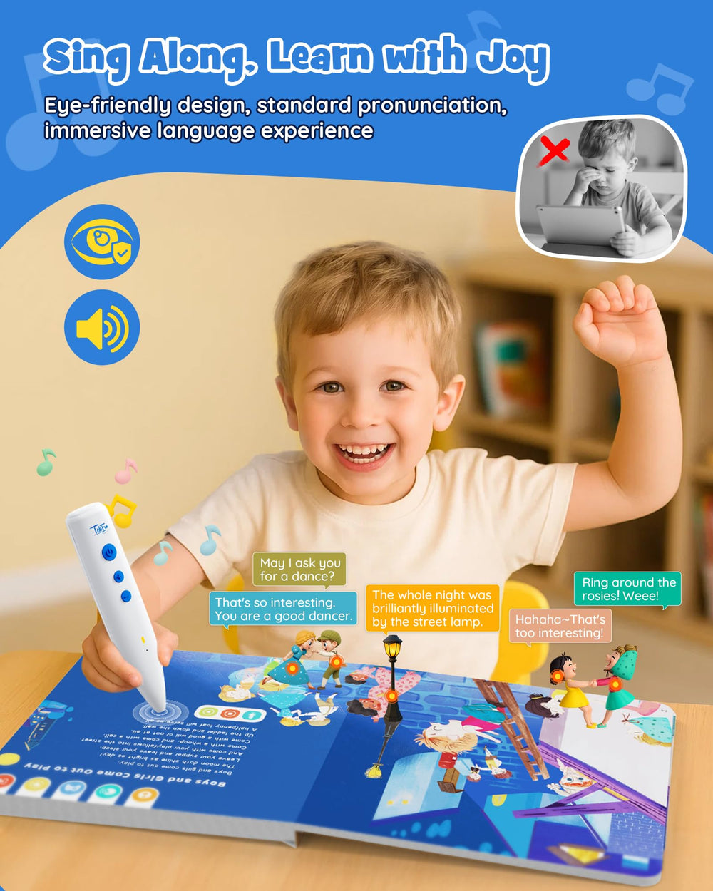 Close-up of TEKFUN interactive tools encourages exploration and language play