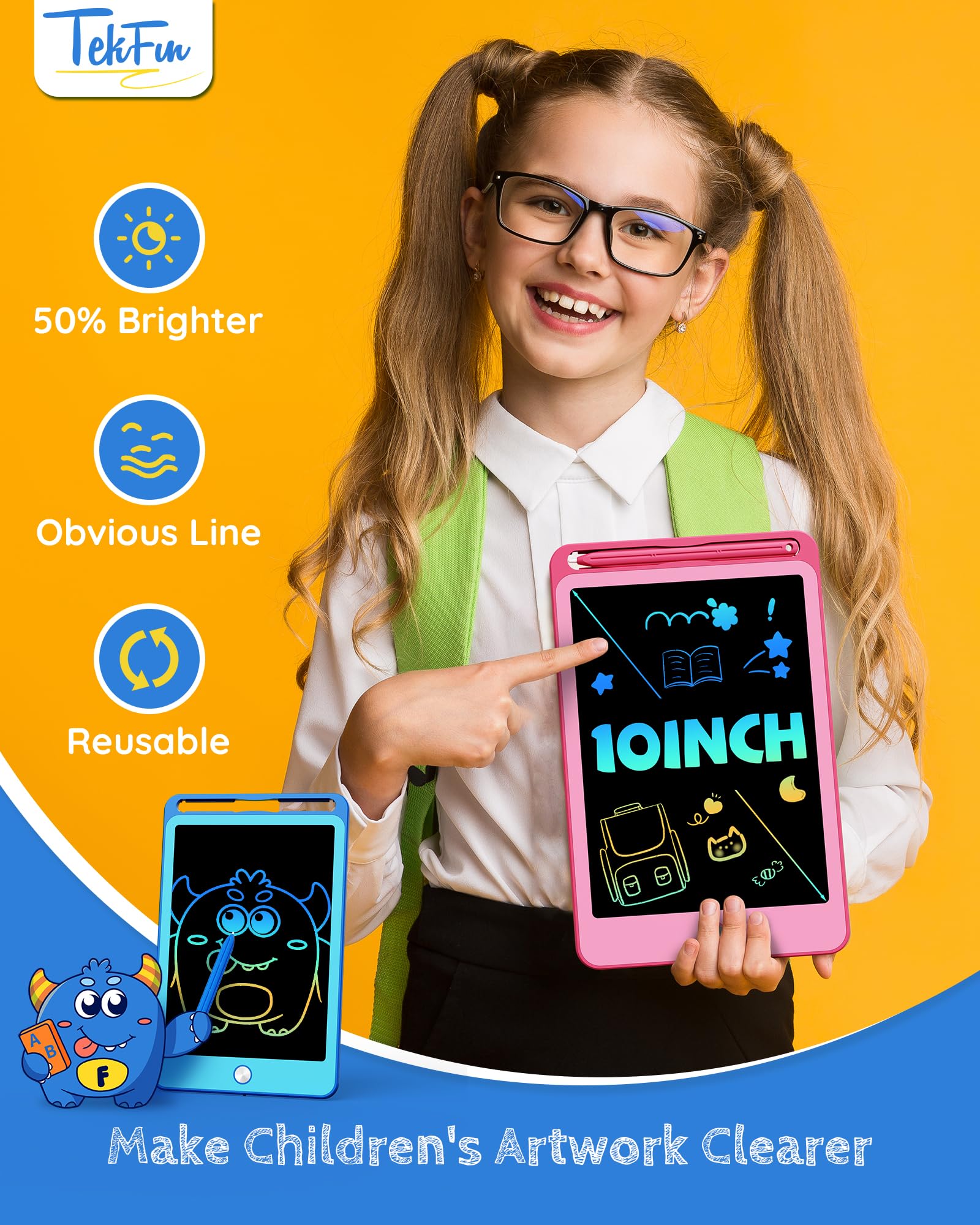 TEKFUN travel-friendly doodle board fits into bags for travel fun.