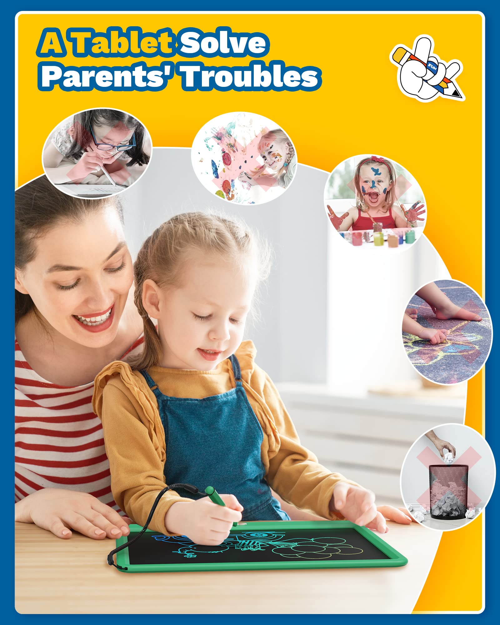 TEKFUN travel-friendly doodle board is light for car trips and flights.