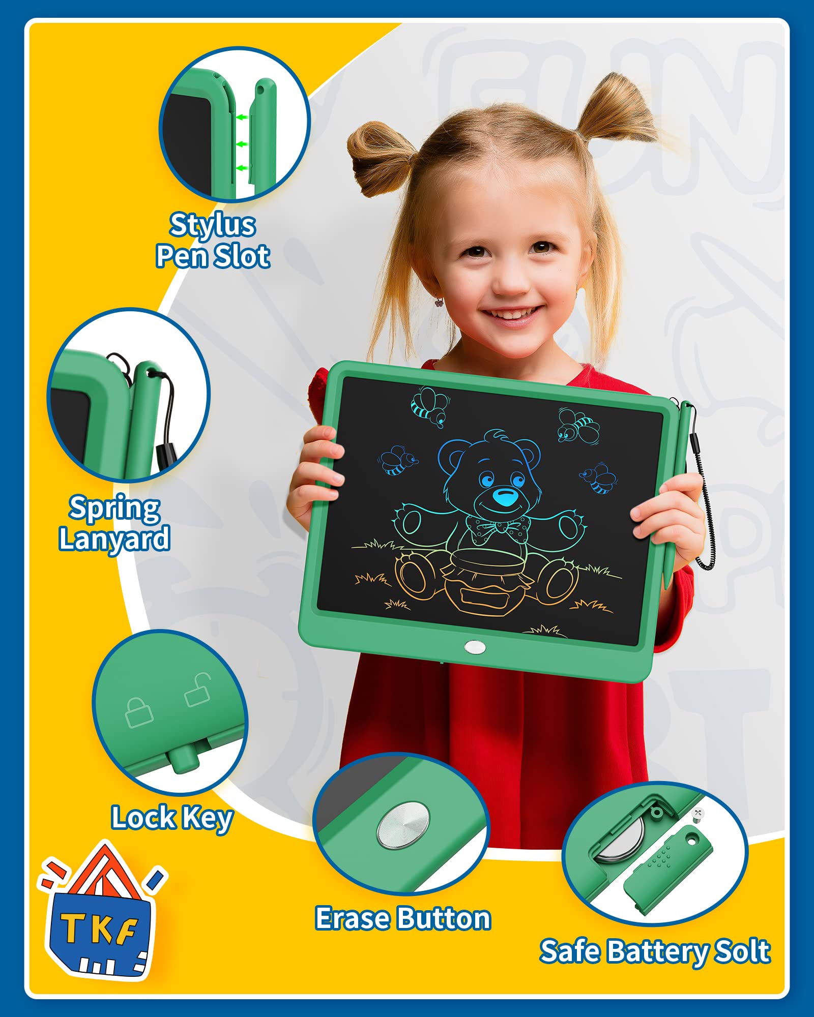 TEKFUN zero-mess doodle board prevents chalk dust and ink smudges.