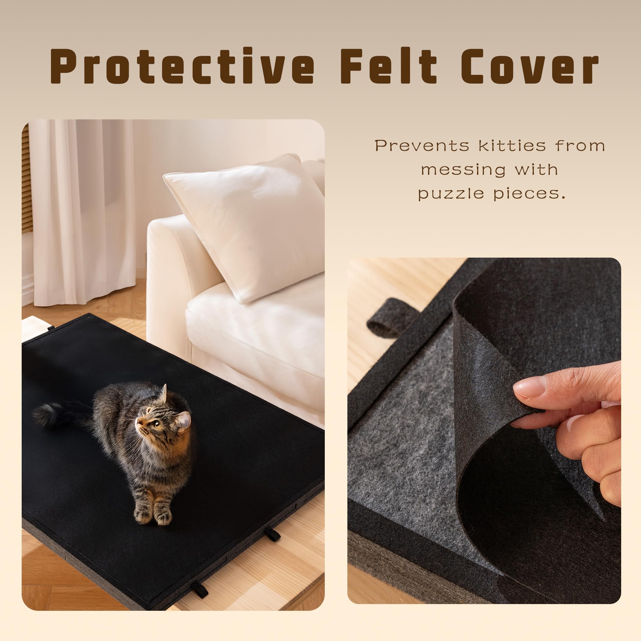 Tektalk felt protector shields unfinished puzzles from dust and pets.